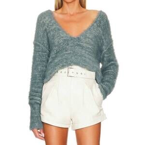 NEW FREE PEOPLE serendipity v-neck sweater in storm combo